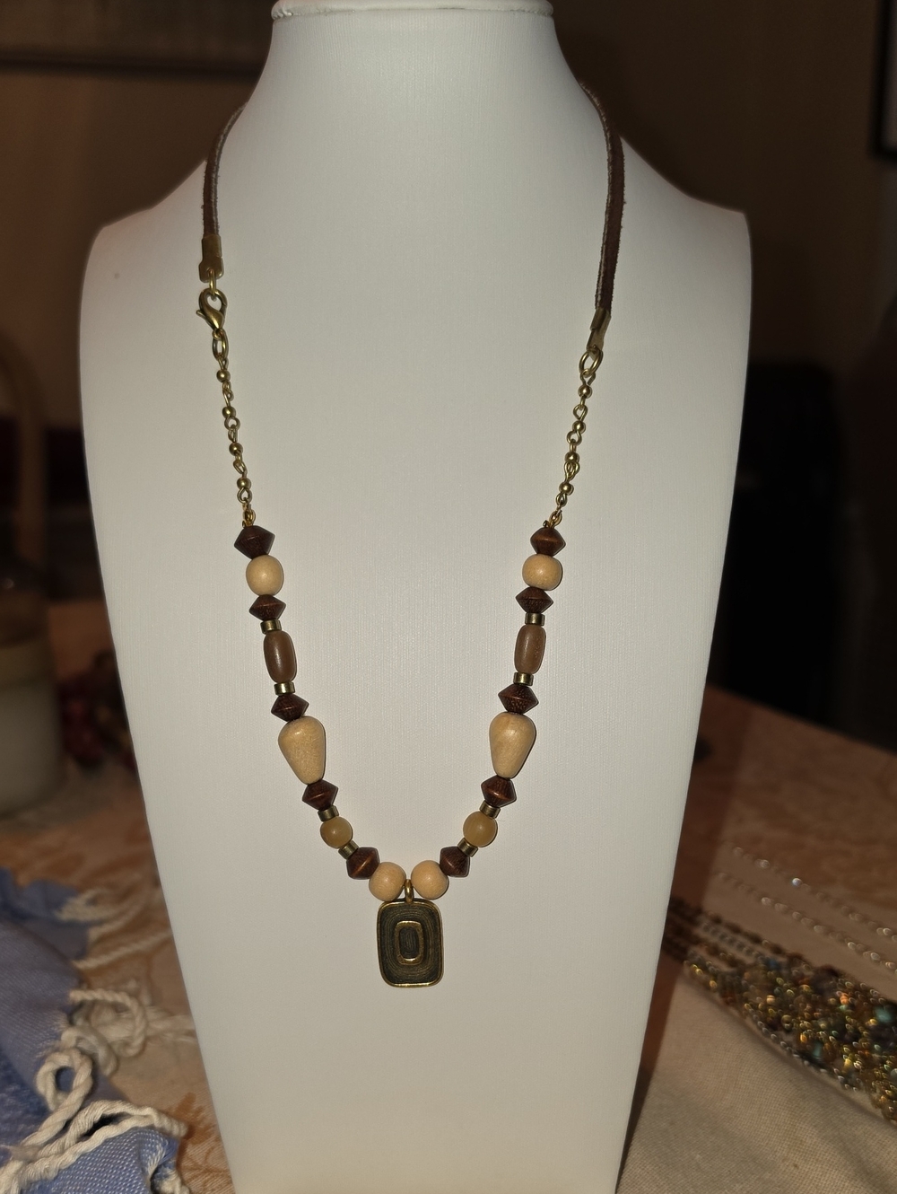 Boho Natural Wood Bead Pendant Necklace - Brown